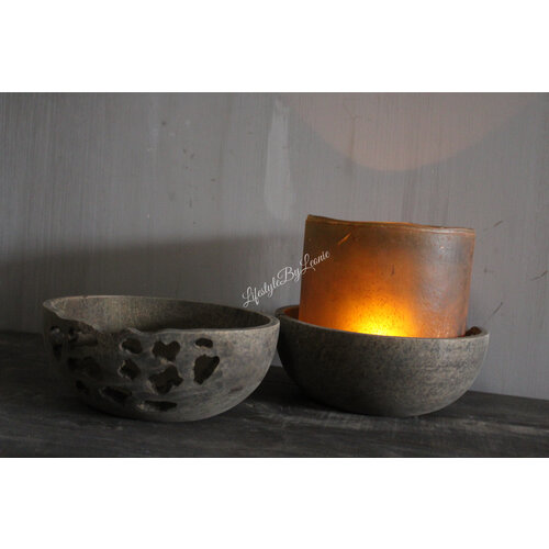 Houten rond bakje / vijzel Sober grey 20 x 8 cm 