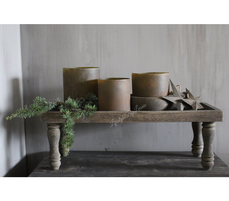 Houten lange smalle tray op pootjes 70x28x18cm