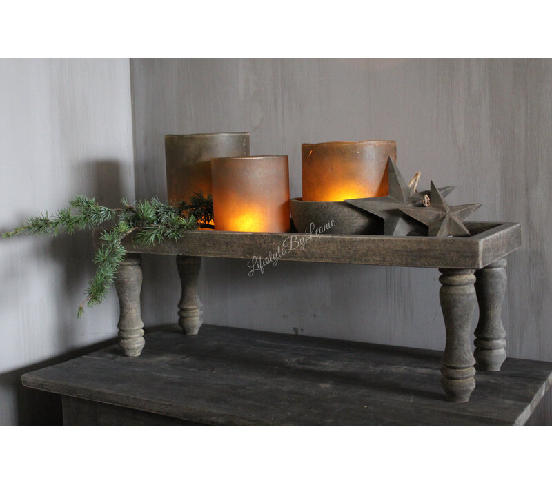 Houten lange smalle tray op pootjes 70x28x18cm