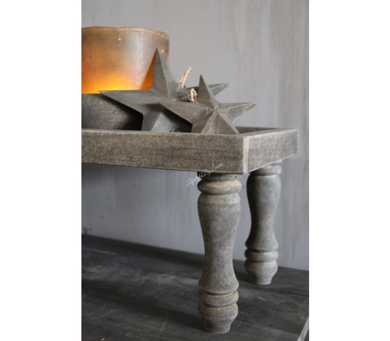 Houten lange smalle tray op pootjes 70x28x18cm