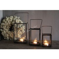 Set van 3 vierkante glazen lantaarns 26 cm