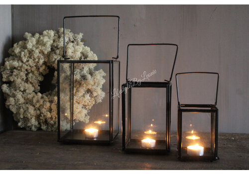Set van 3 vierkante glazen lantaarns 26 cm