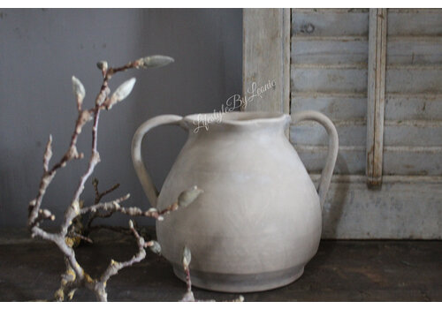 Ronde stenen kruik met oren Taupe 26 cm