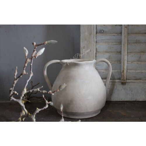 Ronde stenen kruik met oren Taupe 26 cm 