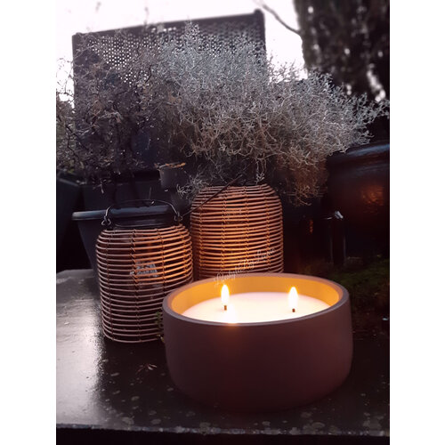 LED kaars 3 lont in stenen pot Brown 20 cm 