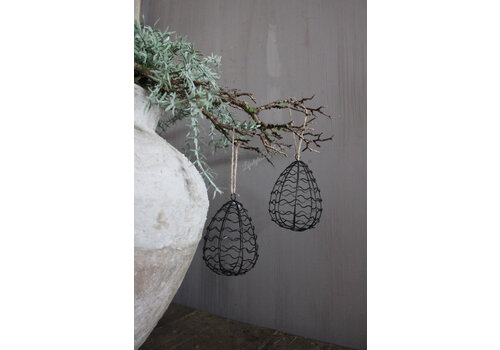 Metalen hanger Egg zwart gaas 13 x 9 cm