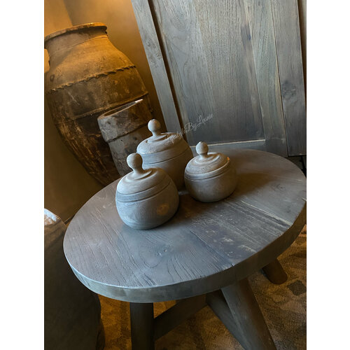 Aura Peeperkorn grey wash houten pot met deksel M 