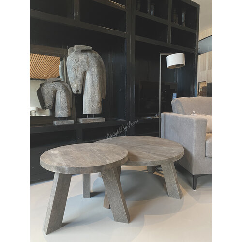Set salontafels round Antique grey wash 90 cm 