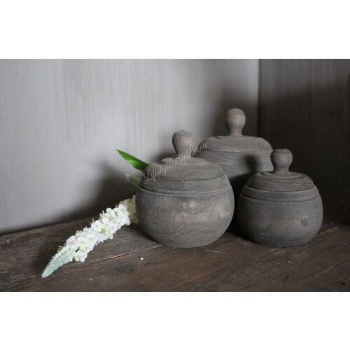 Aura Peeperkorn grey wash houten pot met deksel L 