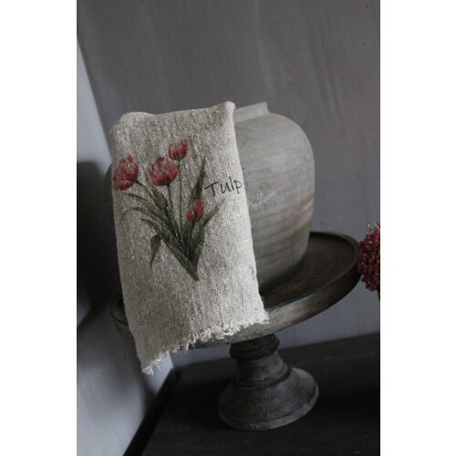 Shabby linnen doek Pink tulips 40 x 30 cm 