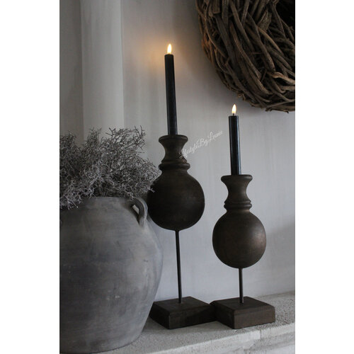 Houten bol kandelaar op voet Brown / gold 31 cm  Houten bol kandelaar op voet Brown / gold 31 cm