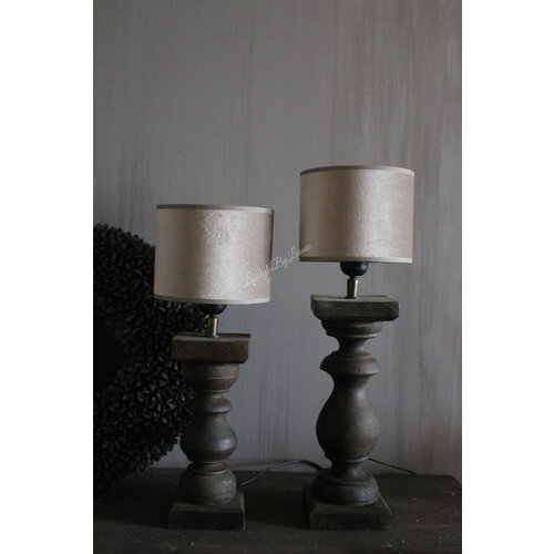 Houten baluster lampvoet Brown / gold 34 cm 