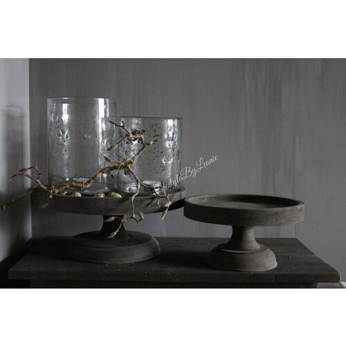 Ronde houten schaal op voet Grey wash Thorbe 35 x 18 cm 