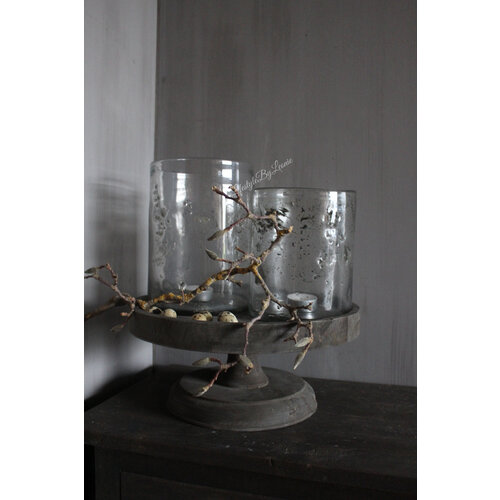 Ronde houten schaal op voet Grey wash Thorbe 45 x 18 cm 