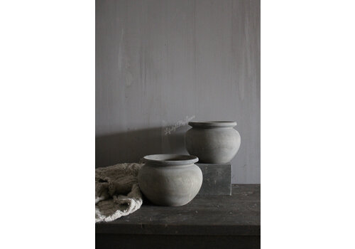 Luksa unieke ronde houten pot Antiq Grey