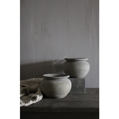 Unieke ronde houten pot Antiq Grey 
