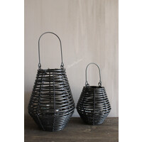 Windlicht zwart rotan look Julide 17 cm
