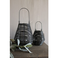 Windlicht zwart rotan look Julide 17 cm