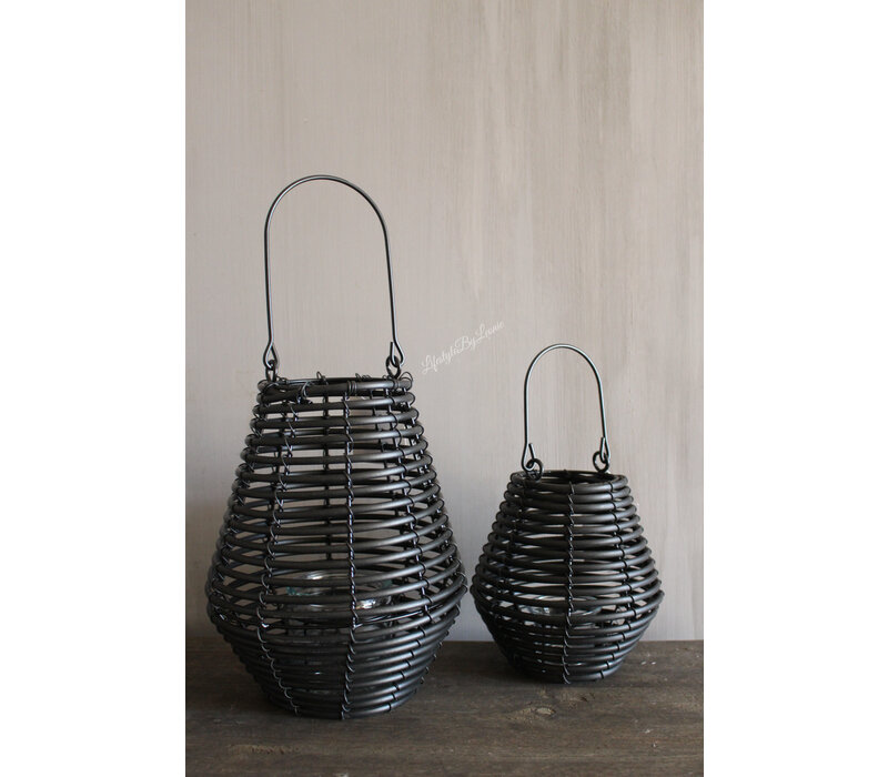 Windlicht zwart rotan look Julide 26 cm
