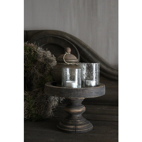 Houten rond grijs plateau op voet 17 x 23 cm  Houten rond grijs plateau op voet 17 x 23 cm