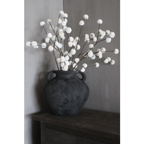 Ovale zwarte stenen kruik pot met oren 35 x 35 x 25 cm 