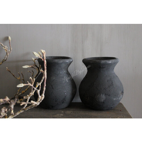 Zwart stenen buik kruikje 17 cm 