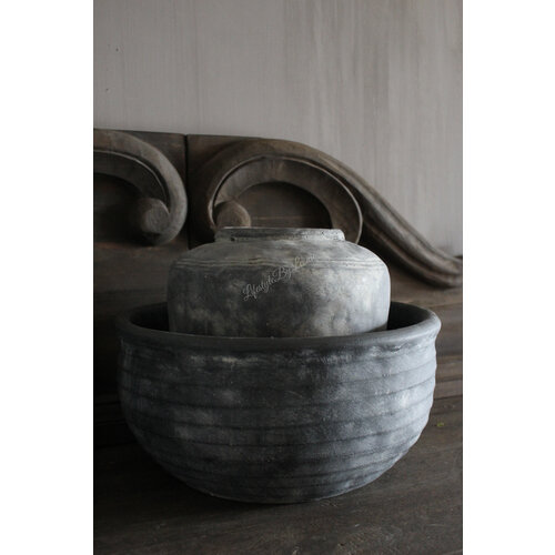 Stenen kruik met strepen Grey/black 25 x 23 cm 