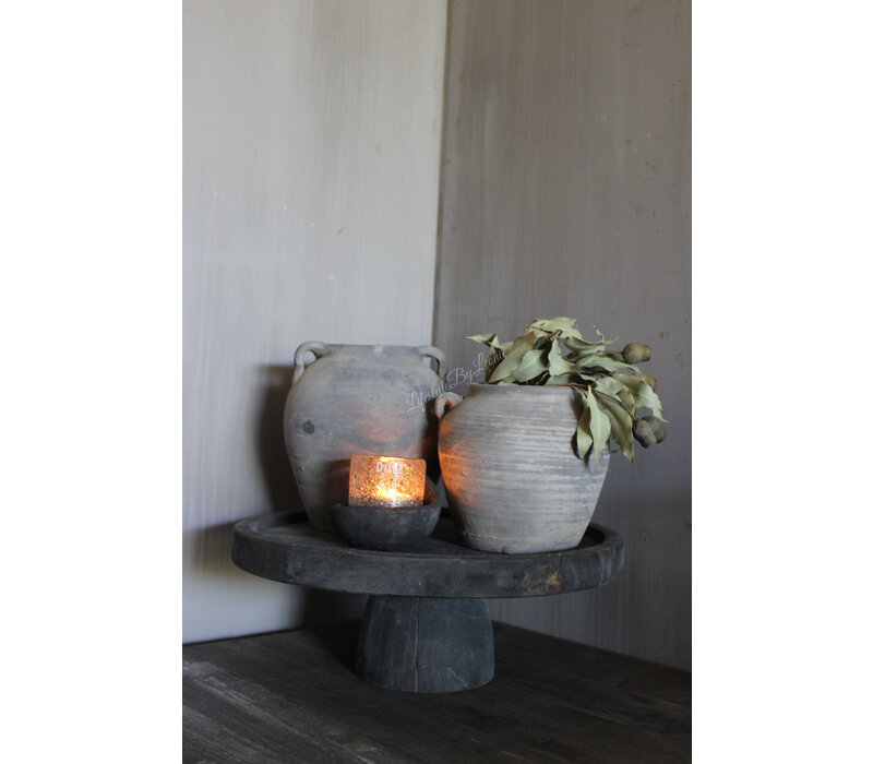 Luksa houten plateau op voet Antique grey 40 x 15 cm