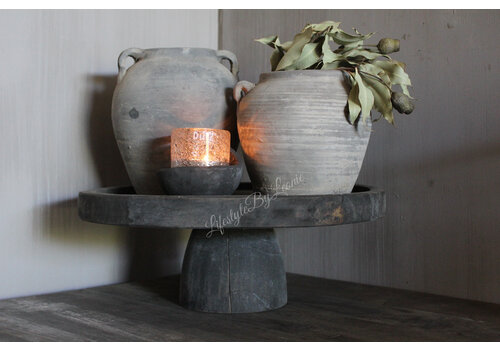 LUKSA Luksa houten plateau op voet Antique grey 40 x 15 cm