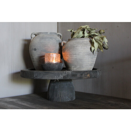 Luksa houten plateau op voet Antique grey 40 x 15 cm 