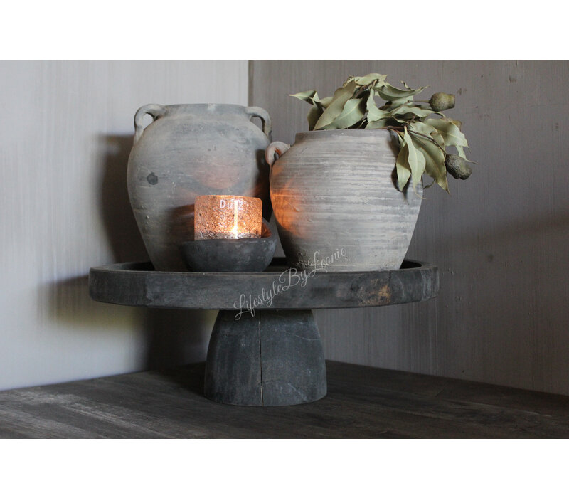 Luksa houten plateau op voet Antique grey 40 x 15 cm