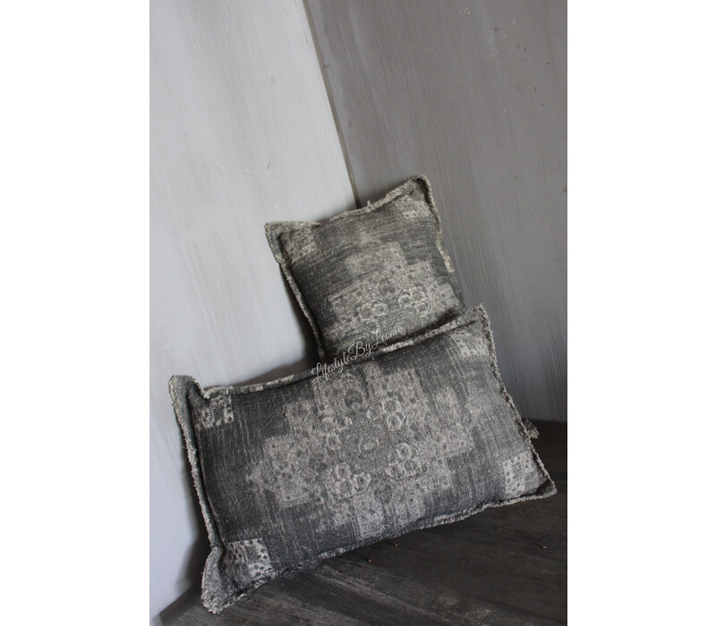 Shabby kussen met kelim opdruk Black 45 x 25 cm