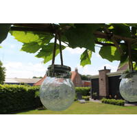 Ronde glazen solar lamp met touw 15 cm