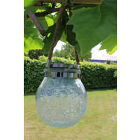 Ronde glazen solar lamp met touw 15 cm