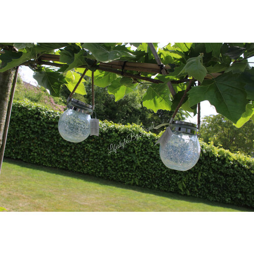Ronde glazen solar lamp met touw 15 cm  Ronde glazen solar lamp met touw 15 cm