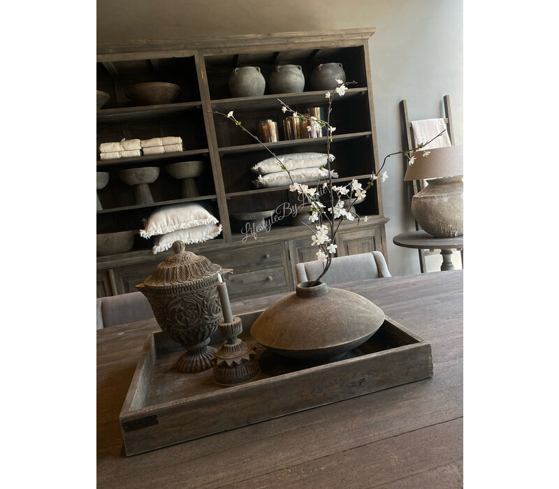 LUKSA houten ronde lage vaas 35 x 18 cm