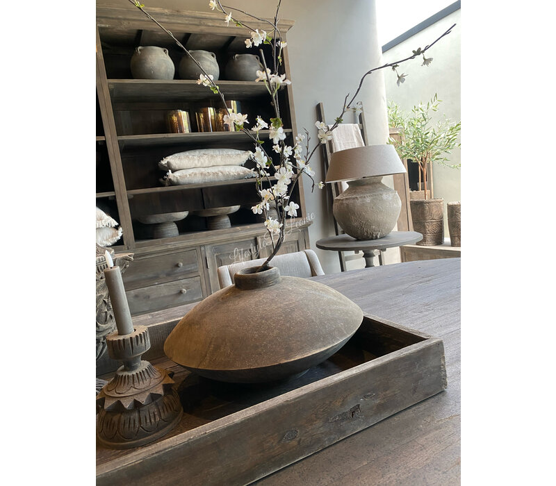 LUKSA houten ronde lage vaas 35 x 18 cm