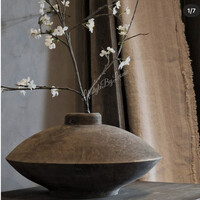 LUKSA houten ronde lage vaas 35 x 18 cm