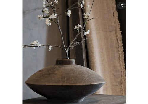 LUKSA LUKSA houten ronde lage vaas 35 x 18 cm