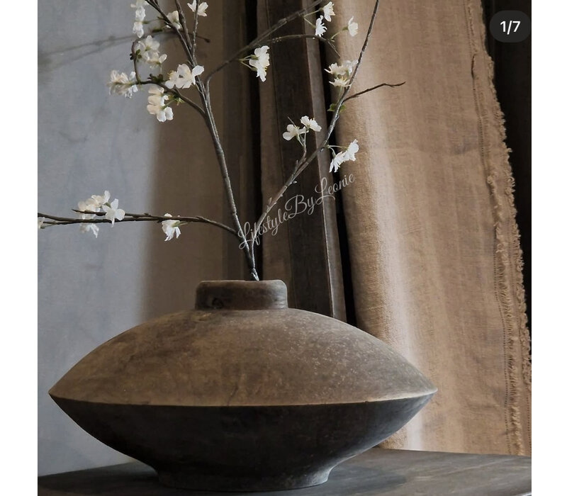 LUKSA houten ronde lage vaas 35 x 18 cm