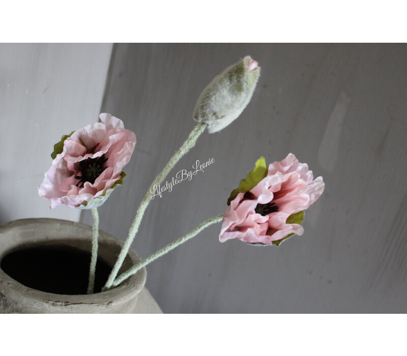 Zijden papaver / klaproos light pink 76cm