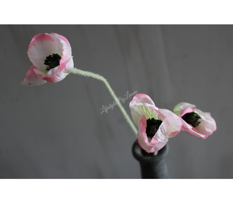 Zijden mini tak Papaver / klaproos light pink 50cm