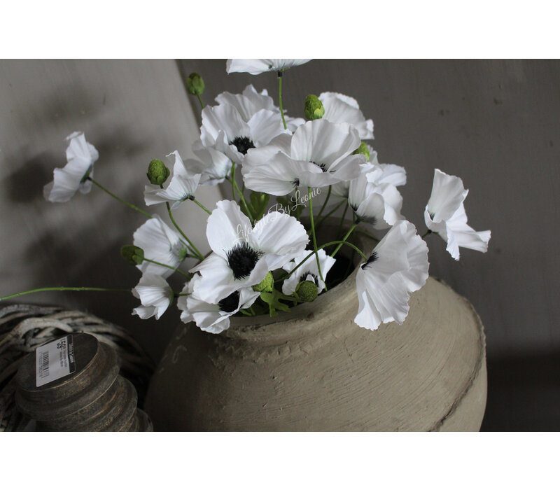 Zijden poppy Klaproos tak white 70 cm