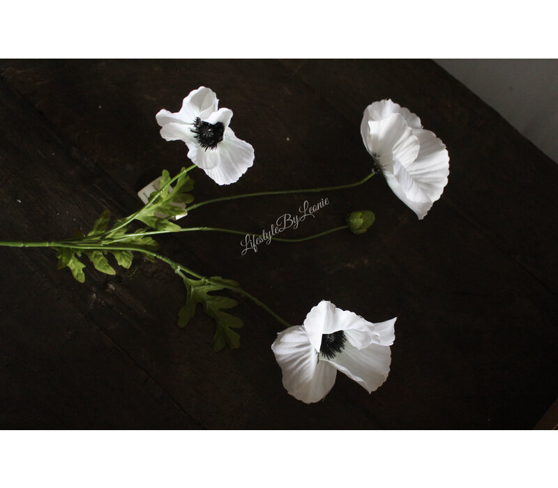 Zijden poppy Klaproos tak white 70 cm