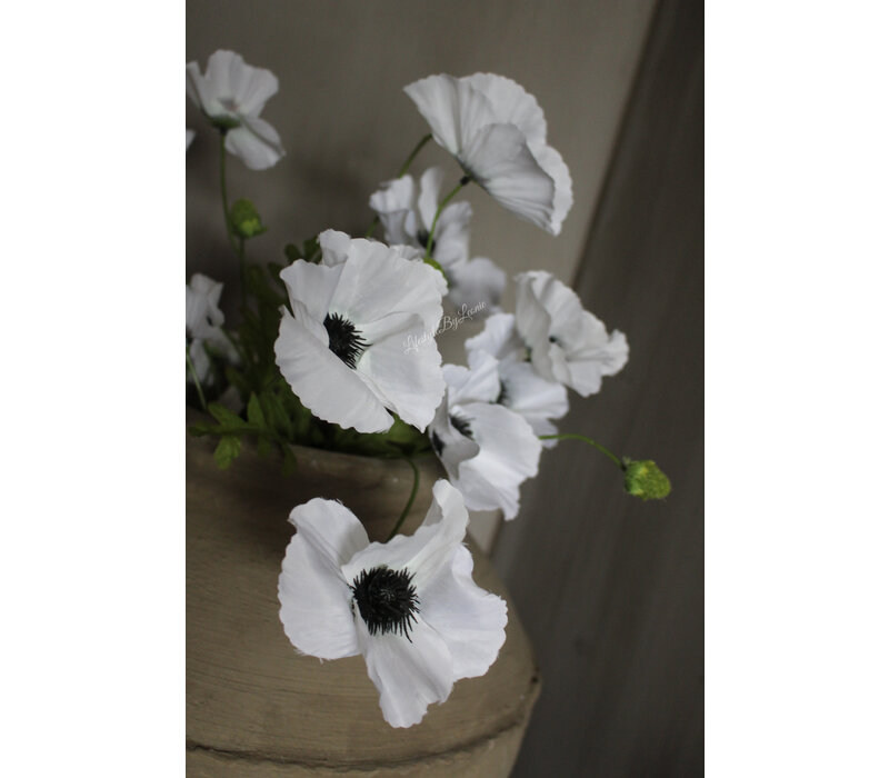 Zijden poppy Klaproos tak white 70 cm