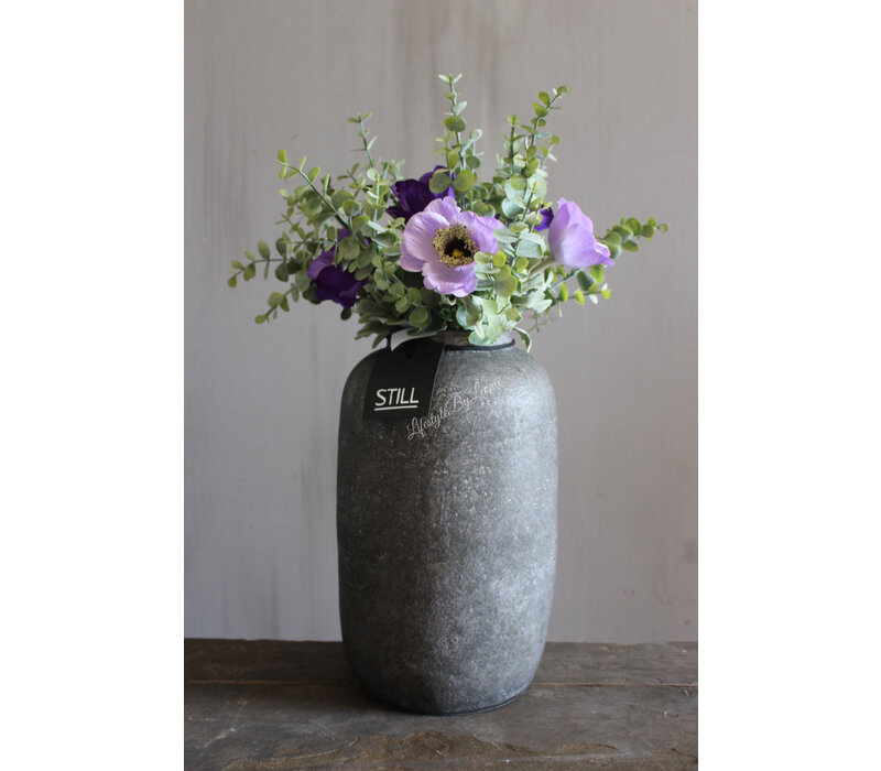 Zijden boeketje Eucalyptus en paarse Anemoon