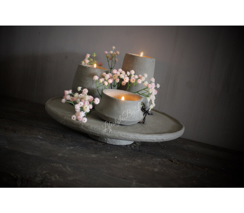 Stenen plateau op voet Organic grey 34 x 6 cm