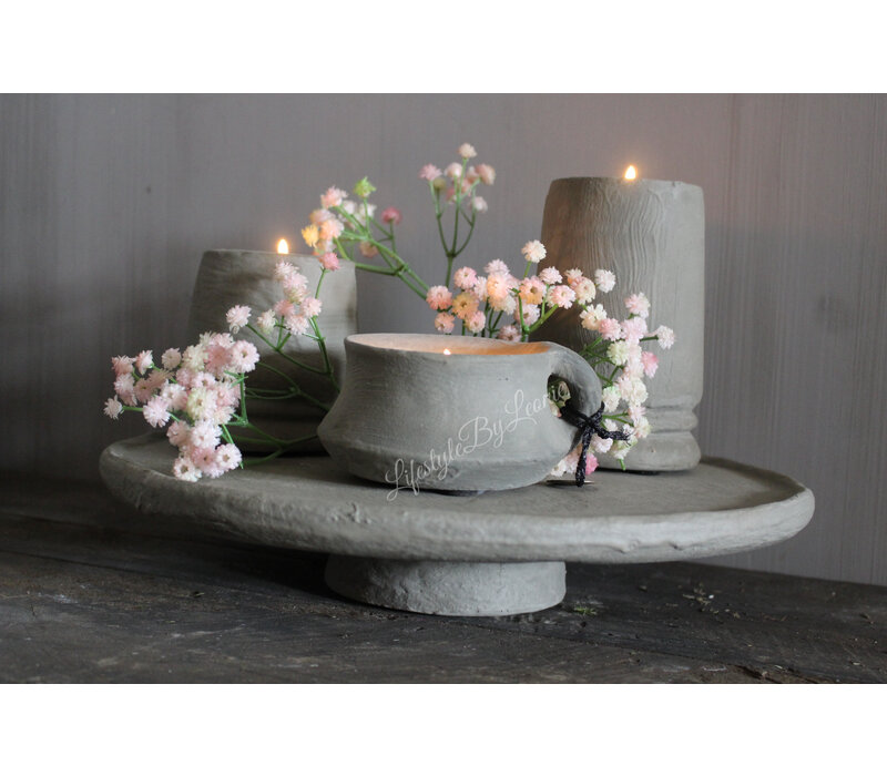 Stenen plateau op voet Organic grey 34 x 6 cm
