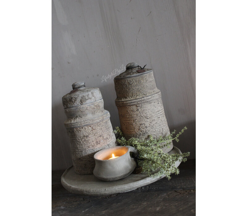 Stenen waxinelichthouder met oor Organic grey 12 cm