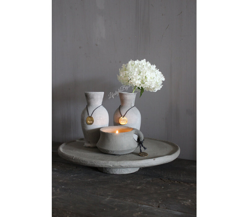 Stenen waxinelichthouder met oor Organic grey 12 cm